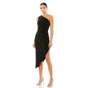 Mac Duggal 55646 NWT RHINESTONE ENCRUSTED ONE SHOULDER ASYMMETRICAL HEM DRESS